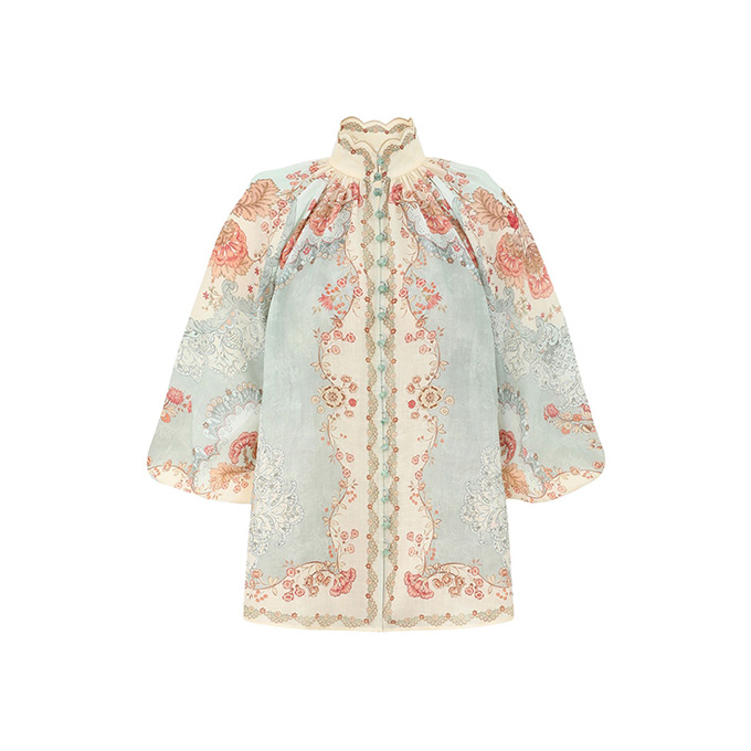 zimmermann daylight wallpaper floral ramie three quarter sleeve blouse
